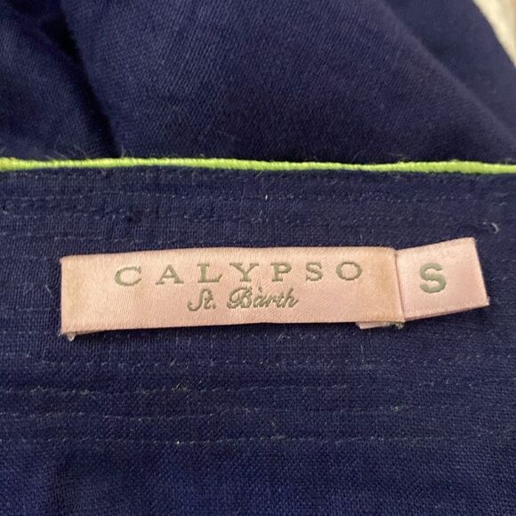 Calypso St. Barth linen Navy Dress with Lime Accents, S - Picture 8 of 9